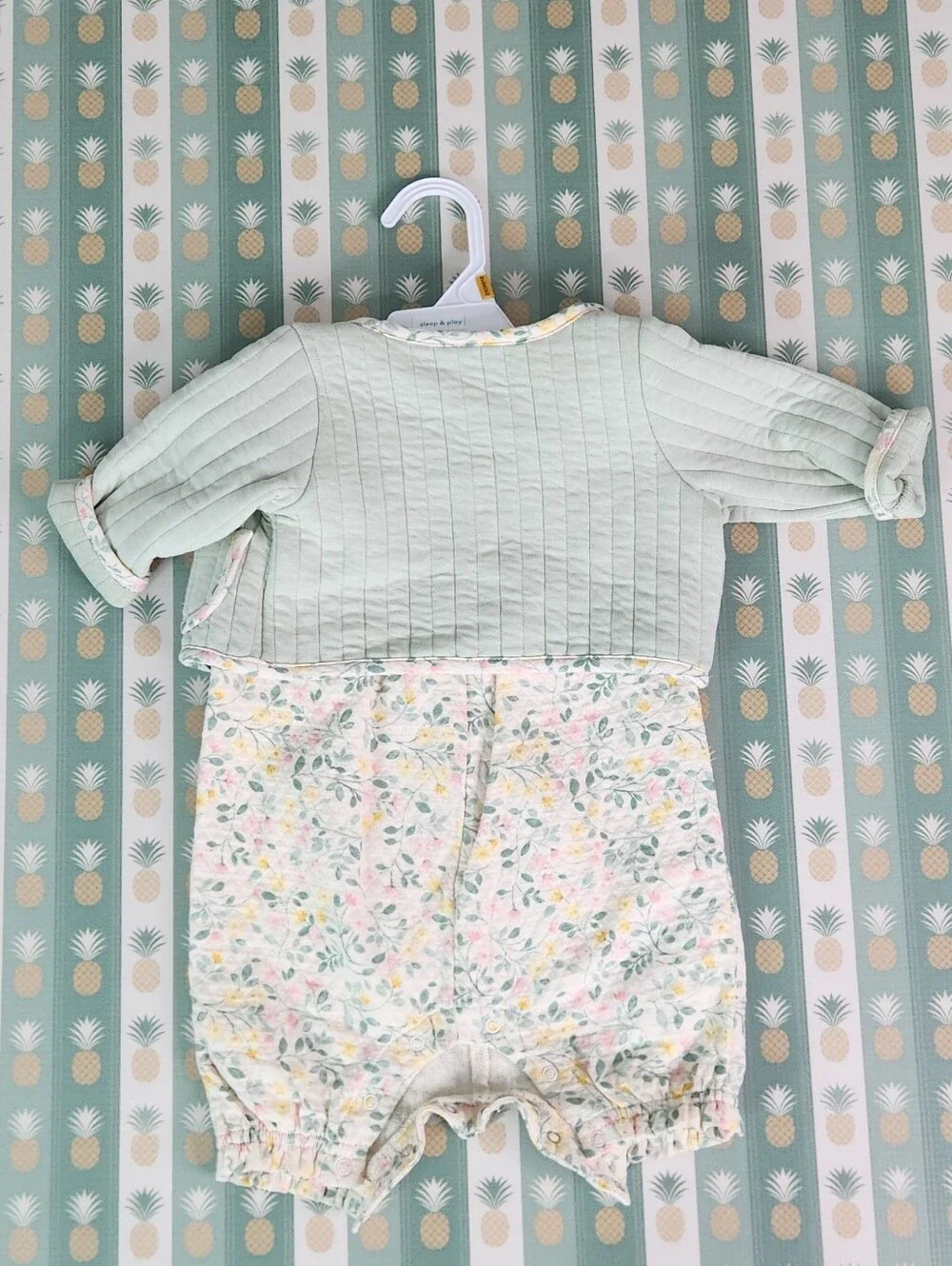 Cloud Island Quilted Mint Jacket & Floral Romper Set